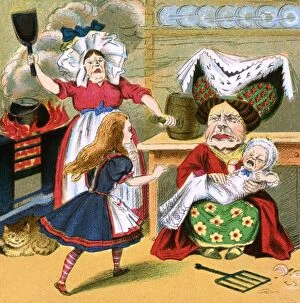 Tenniel Gallery: Alice in Wonderland, Duchess, cook and baby