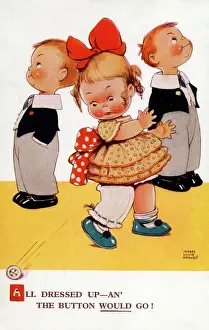 Dressed Prints: All dressed up - an the button would go! A little girl suffers a wardrobe malfunction