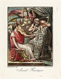 Bas Relief Prints: Allegorical figure of Rome instructed by Time and Minerva