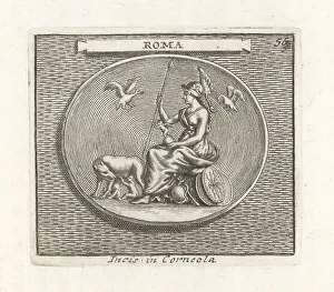 Roma Prints: Allegorical figure of Rome with Romulus and Remus