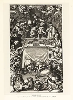 Diversion Prints: Allegorical print showing a game of four-handed chess