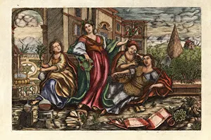 Arena Gallery: Allegorical scene with Flora, Botany, Physics and Pomona