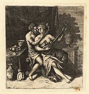 Platter Prints: Allegorical scene with man seducing a woman as she plays guitar