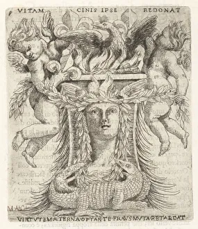 Ignatio De Lazari Prints: Allegorical vignette with phoenix, putti and crocodiles