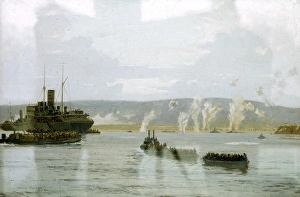 Allied ships in action in the Dardanelles, Turkey, WW1