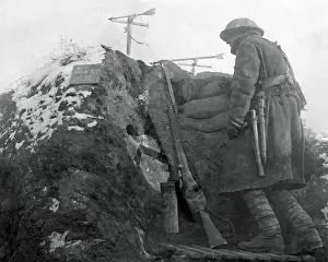 Lookout Prints: Allied soldier on lookout duty, Western Front, WW1