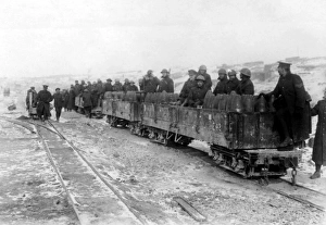 Ammunition Gallery: Allied soldiers on small ammunition train, WW1