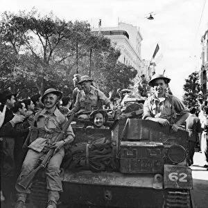 Allied troops being welcomed as they pass through Tunis