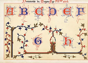 Foliage Prints: Alphabet of decorative initial letters from A to H, 13th Century