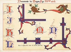 Psalter Prints: Alphabet of decorative initial letters from I to N, 13th century