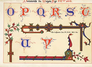 13th Century Prints: Alphabet of decorative initial letters O to V, 13th century