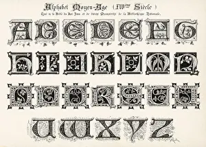 14th Century Prints: Alphabet of decorative initial letters taken from manuscripts of