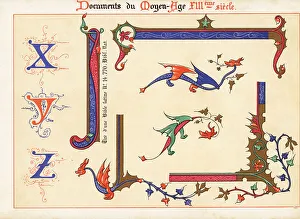 Dragons Prints: Alphabet of decorative initial letters XYZ, 13th century