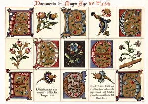 Typography Prints: Alphabet and fleurons taken from 15th century illuminated manusc