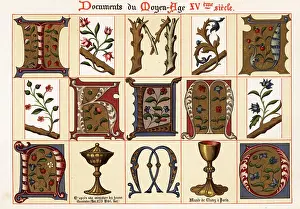 Typography Prints: Alphabet and fleurons taken from 15th century illuminated manusc