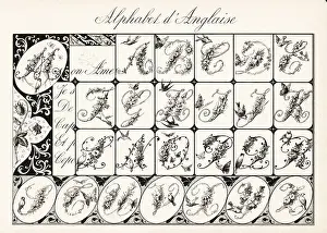 Chromolithograh Prints: Alphabet of initial letters decorated with garlands and birds fr