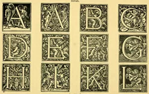 Alphabet with putti, ornate initials A-L