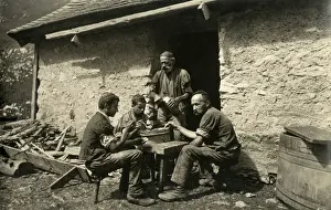 Alpine Dairy Herdsmen (Sennen) eat their evening meal