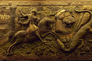 Needlework Prints: Altar frontal by Antonio Sadurni. 1450. Legend of St. George