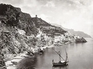 Forest Prints: Amalfi, Italy with a boat on the Mediterranean Sea