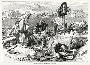 Raiding Prints: Amateur treasure hunters tomb raiding at the Isthmus of Corinth. Date: 1877