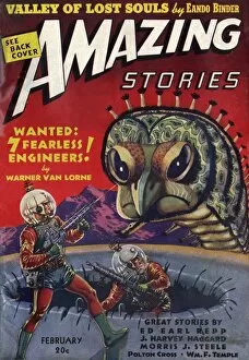 Sci Fi Magazine covers Collection: Amazing Stories Scifi magazine cover, Earthfolk on Jupiter