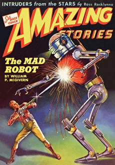 Front Gallery: Amazing Stories scifi magazine cover, The Mad Robot