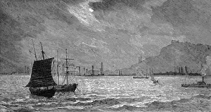 America. The Chinese in San Francisco. Fishing boats by moon