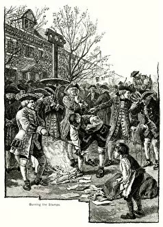 Images Dated 5th July 2019: America - The Stamp Act - Burning the Stamps