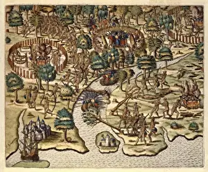 Historique Prints: America Tertia Pars, 1562. Methods of Sieging