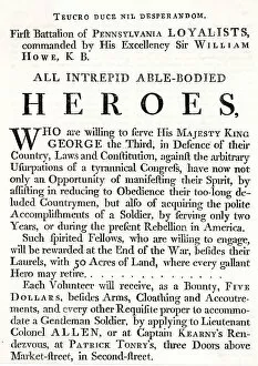 America - Text showing Sir William Howe's Recruitment Poster