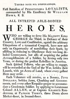 Howe Prints: America - Text showing Sir William Howes Recruitment Poster