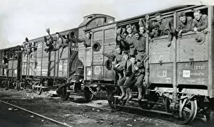 Troop Collection: American 5th Marines on a troop train, France, WW1