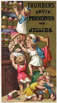 Jellies Collection: American Advertising card for Thurbers Fruit Preserves and Jellies. Date: circa 1890