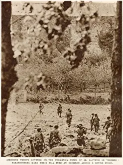 Advancing Prints: American airborne troops advancing through an orchard to the town of St