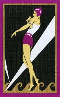 Bather Gallery: American Art Deco Playing Card Back - Female bather (2)