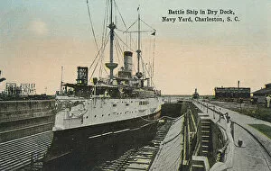 Charleston Gallery: American battleship in dry dock, Charleston, USA