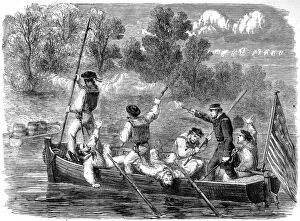 Confederates Collection: American Civil war. Confederates trapping a boats crew of t