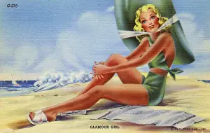 Wide Brimmed Prints: American Glamour Girl on the Beach - USA