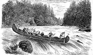 American Indians. The Red River Territory. Shooting a rapid