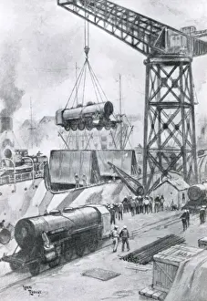 American locomotives arriving at French port, WW1