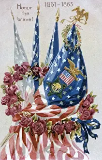 Banners Prints: American patriotic postcard, commemorating the civil war