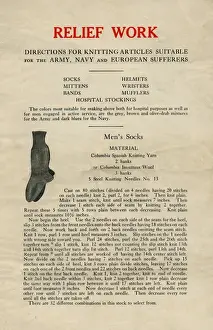 Instructions Prints: American Red Cross leaflet, WW1 - knitting socks for soldier