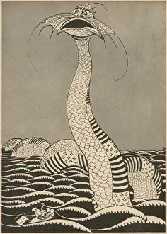 Scaly Prints: American sea serpent, satirical depiction