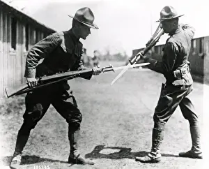 Pointed Prints: Two American soldiers bayonet training, France, WW1