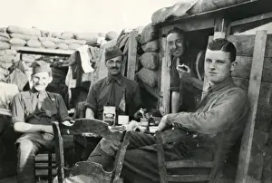 Meal Prints: American soldiers relaxing in a trench, WW1