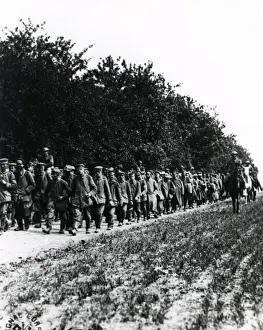 Prisoner Prints: American troops with German prisoners, Belleau Wood, WW1