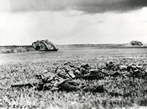 107th Prints: American troops with tanks, France, WW1