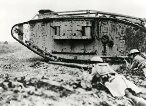 American troops training with British tanks, France, WW1