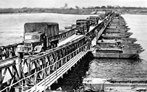 Bailey Prints: American Trucks crossing a Bailey Bridge, Second World War
